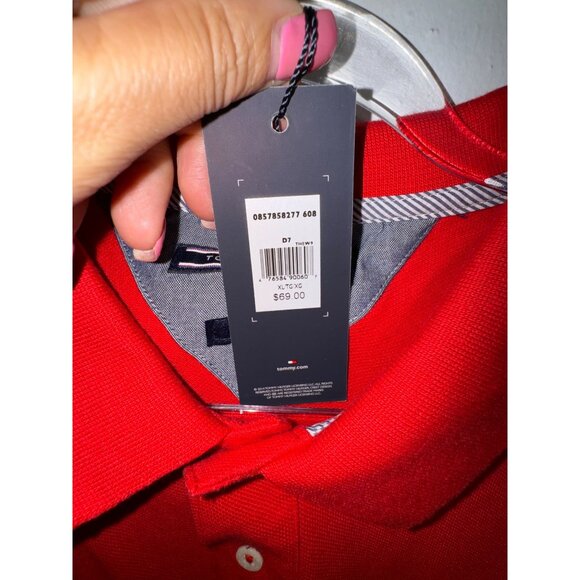 Tommy Hilfiger Mens Red Slim Fit Polo Shirt XL NWT Casual Classic Preppy Y2K - Picture 8 of 9